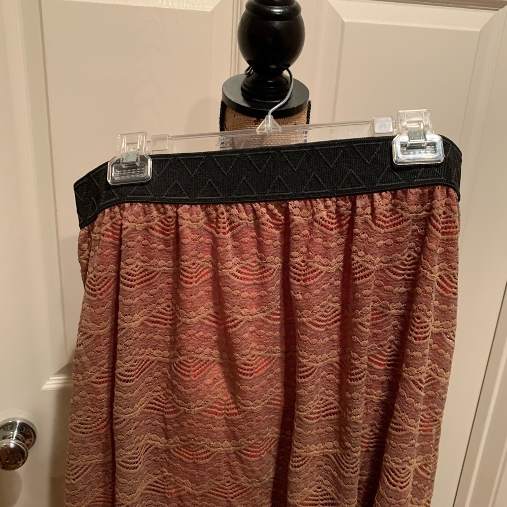 LuLaRoe Lola skirt in brown and coral - Picture 3 of 5